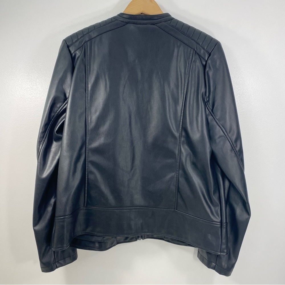 Apt. 9 Sleek Black Vegan Faux Leather Moto Biker Bomber Racing Style Jacket L - Picture 2 of 10